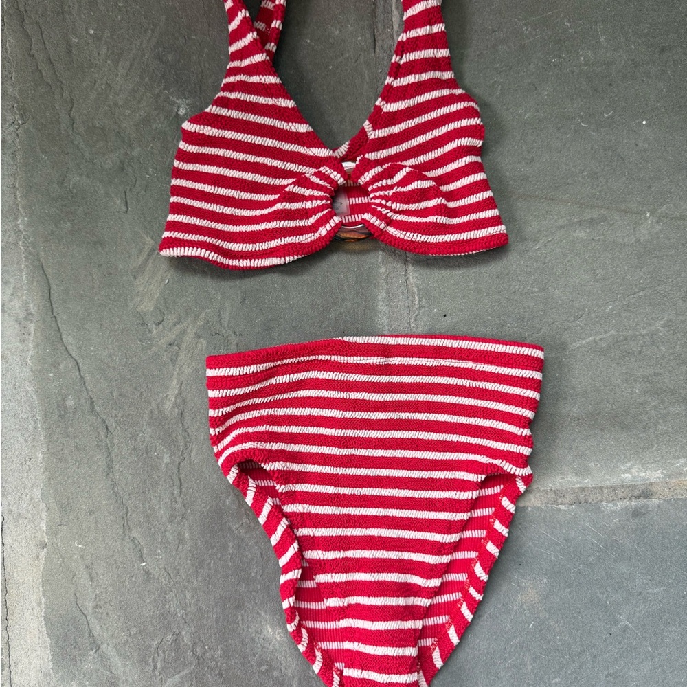 Hunza G Red and White Striped Bikini